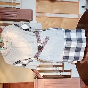 Zara Short Hooded Dress size S gray jersey and blue cotton oversized relaxed fit